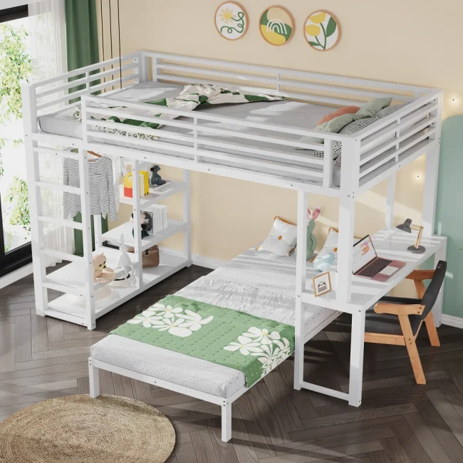 StayPlay Runaway Hoogslaper 90x200cm – Metaal Wit met LED-verlichting en opbergruimte