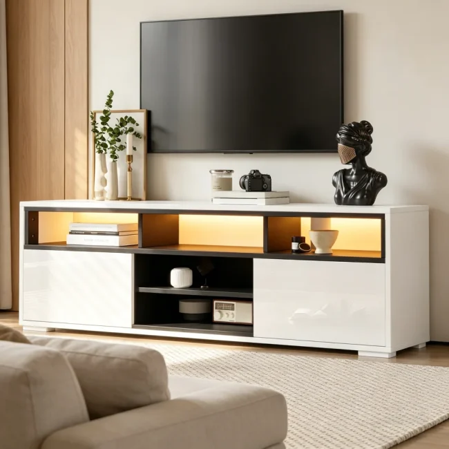 StayPlay Runaway TV-meubel 150×35×50cm met 2 deuren en LED-verlichting
