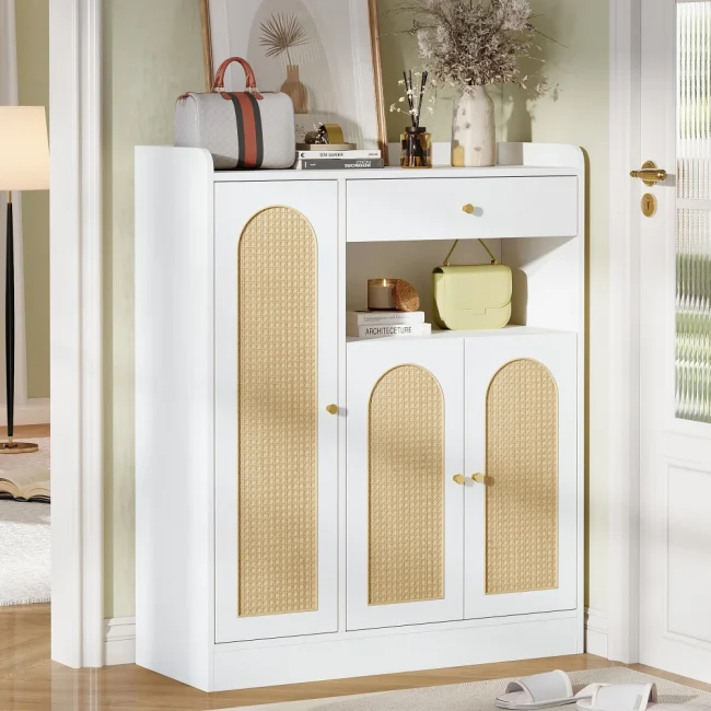 StayPlay Runaway Schoenenkast 90x35x110cm – Hout Wit met 1 laden, 3 deuren en verstelbare planken