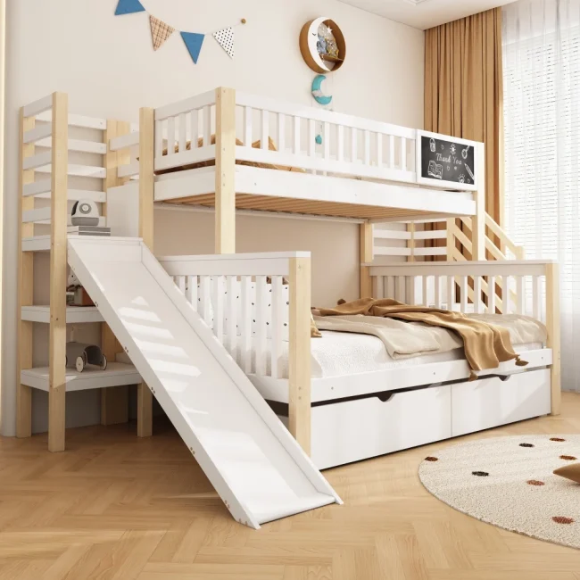 StayPlay Runaway Stapelbed – Wit met opbergruimte, glijbaan en veilige trap