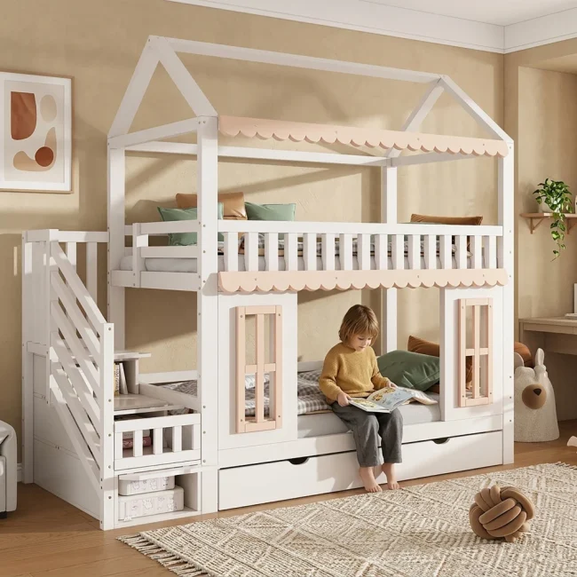 StayPlay Runaway Kinderbed 90x200cm – Hout Wit met opbergruimte