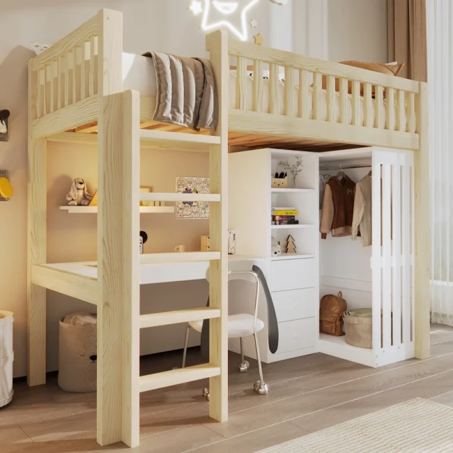 StayPlay Runaway Stapelbed met opbergruimte, veilige trap en ingebouwd bureau