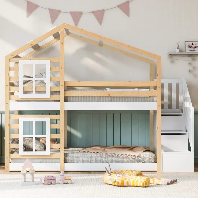 StayPlay Runaway Kinderbed 90x200cm – Wit met opbergruimte en boomhutdesign
