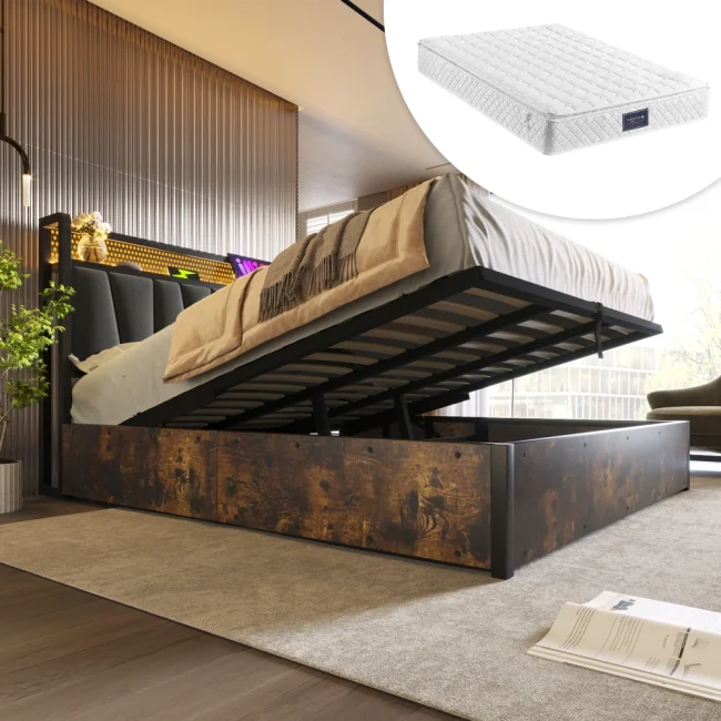 StayPlay Runaway Tweepersoonsbed – Metalen met LED-verlichting en roosterdesign