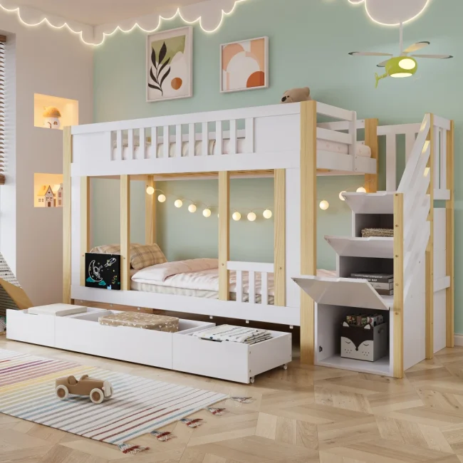StayPlay Runaway Kinderstapelbed 90x200cm – Wit met veilige trap