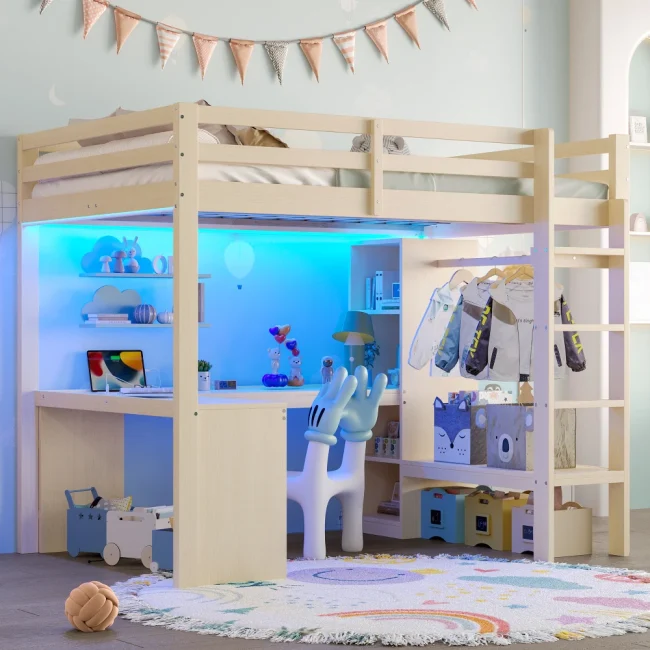 StayPlay Runaway Kinderhoogbed met LED-verlichting, USB-oplaadpoort en opbergruimte