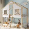 StayPlay Runaway Stapelbed 90x200cm – Grenen met veiligheidsrand en huisvormig raamdesign