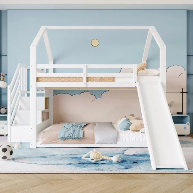 StayPlay Runaway Stapelbed 140x200cm met glijbaan en veilige trap