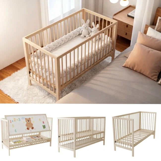 StayPlay Runaway Babywieg 120x60x90cm – Grenen met ingebouwd bureau