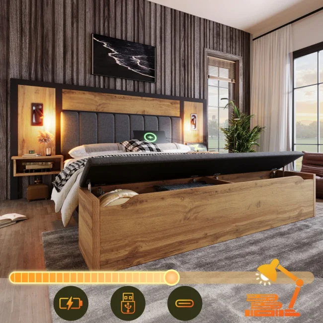 StayPlay Runaway Gestoffeerd Bed met opbergruimte en nachtkastje