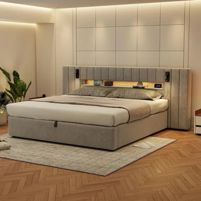 StayPlay Runaway Tweepersoonsbed 180x200cm met LED-verlichting, USB-oplaadpoort en opbergruimte
