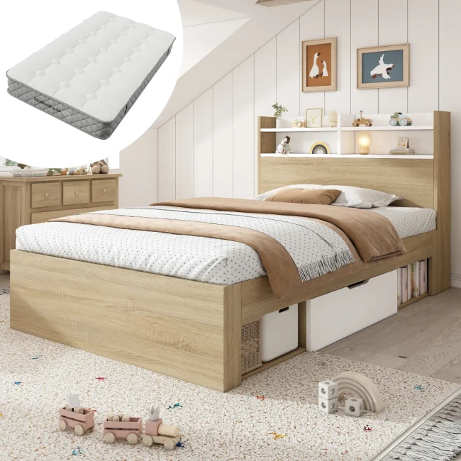 StayPlay Runaway Tweepersoonsbed – Massief Hout Wit met opbergruimte