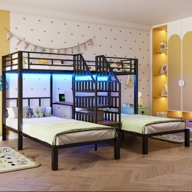 StayPlay Runaway Stapelbed 90x200cm met LED-verlichting, USB-oplaadpoort en opbergruimte – Serie 1