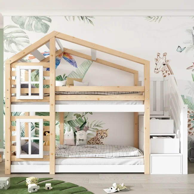 StayPlay Runaway Kinderbed 90x200cm – Wit met opbergruimte en roosterdesign