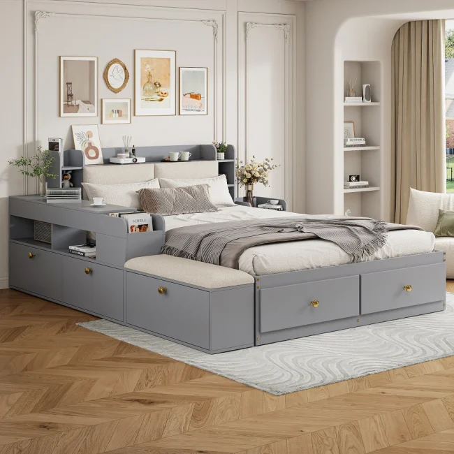 StayPlay Runaway Bed 140x200cm – Massief Hout met ingebouwd nachtkastje