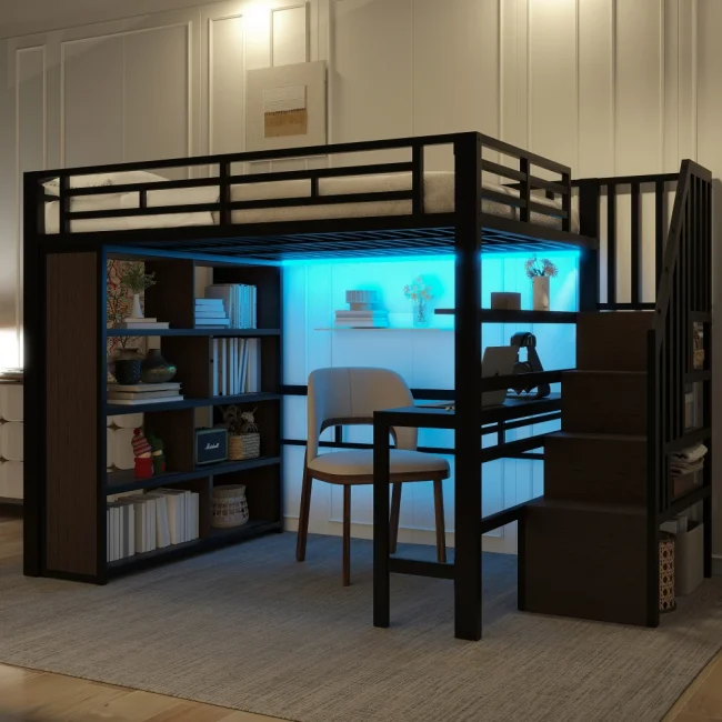 StayPlay Runaway Hoogbed – IJzer met LED-verlichting, opbergruimte en veilige trap