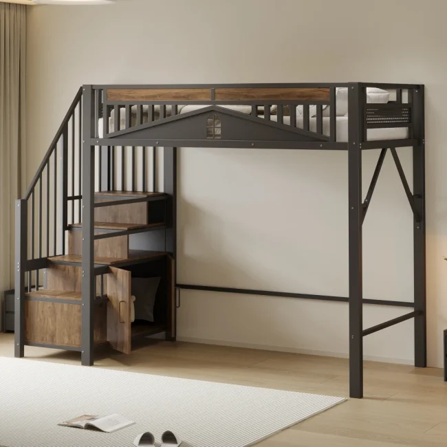 StayPlay Runaway Hoogbed – Metalen met huisvormig raamdesign
