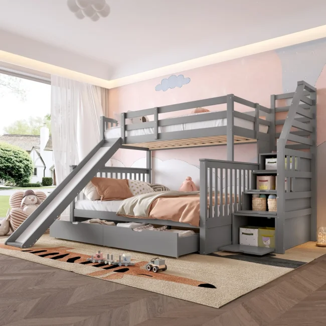 StayPlay Runaway Stapelbed – Wit met opbergruimte en glijbaan