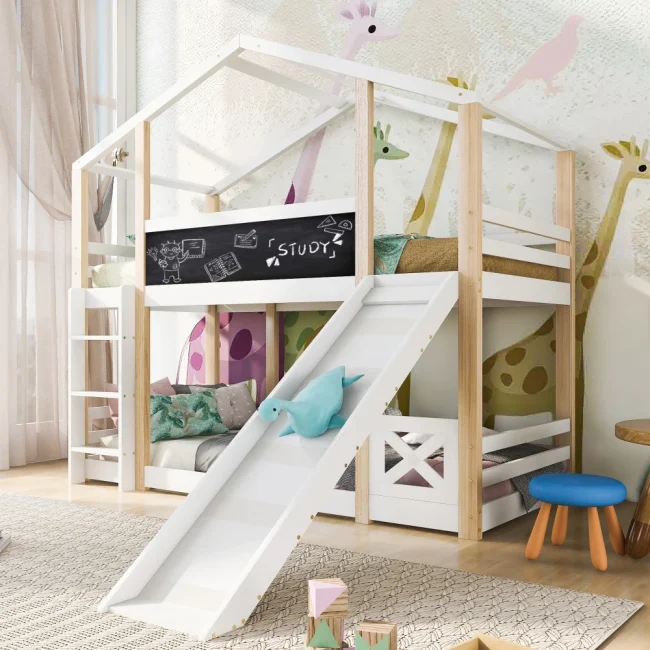 StayPlay Runaway Kinderstapelbed 90x200cm – Wit met glijbaan