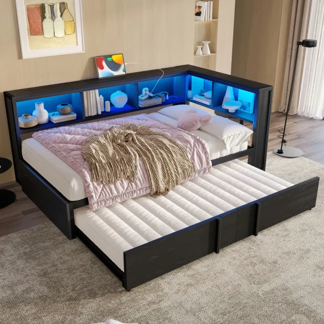 StayPlay Runaway Dagbed 90x200cm – Metalen met LED-verlichting, USB-oplaadpoort en opbergruimte – Serie 1