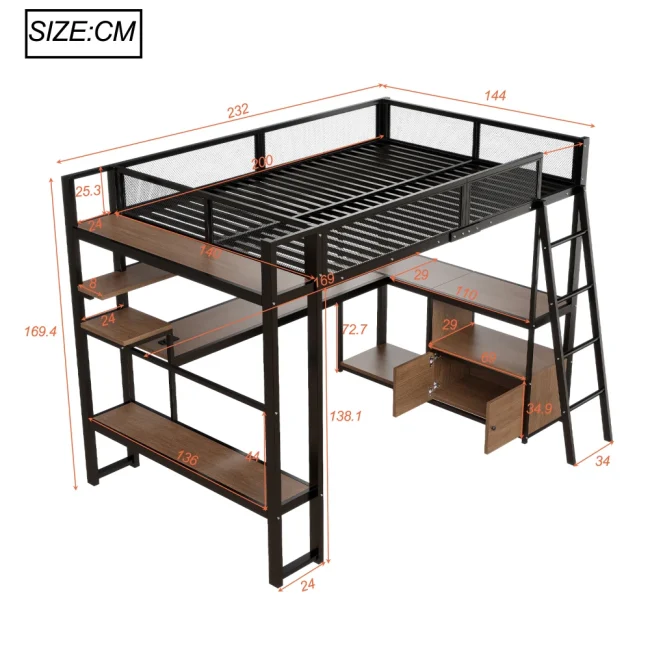 StayPlay Runaway Hoogbed 140x200cm met LED-verlichting en opbergruimte