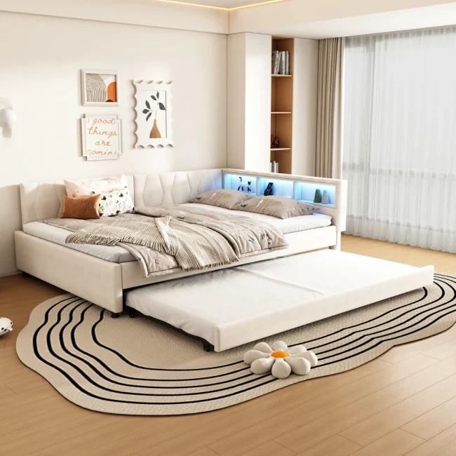 StayPlay Runaway Slaapbank 140x200cm met LED-verlichting, USB-oplaadpoort en opbergruimte