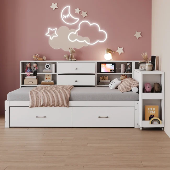 StayPlay Runaway Slaapbank 90X200cm – Hout met opbergruimte en ingebouwd bureau