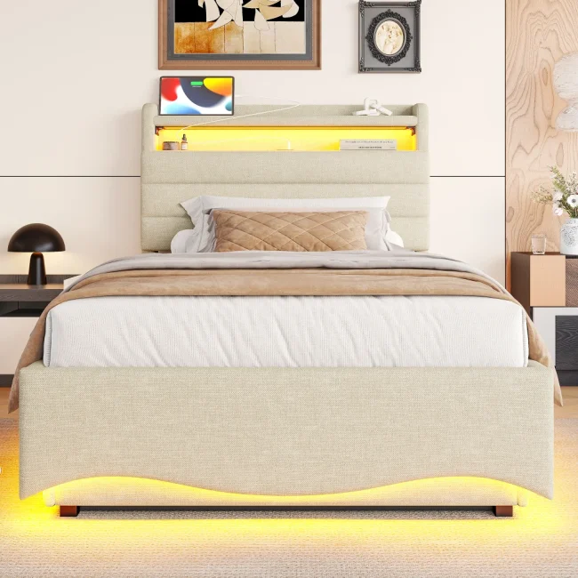 StayPlay Runaway Bedbodem 90X200cm met LED-verlichting en hydraulisch opbergsysteem