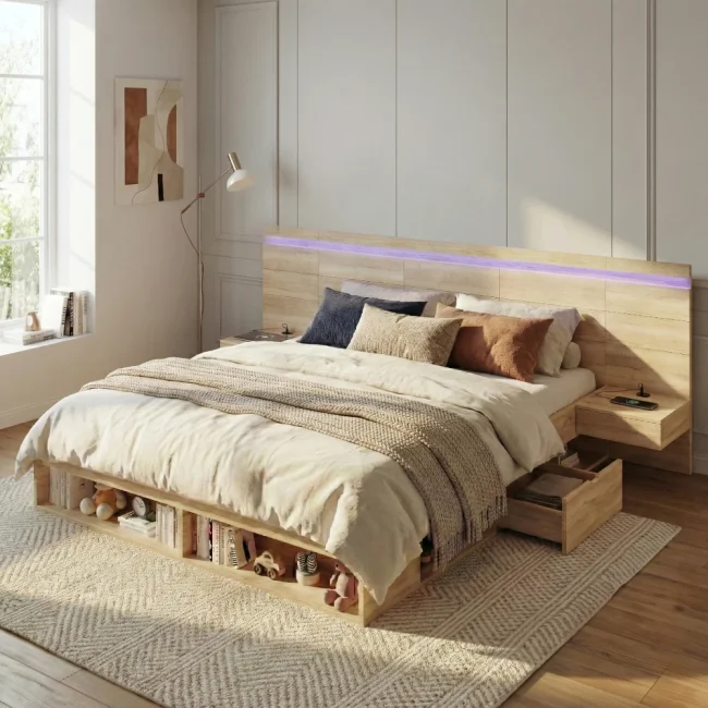 StayPlay Runaway Tweepersoonsbed met LED-verlichting, USB-oplaadpoort en opbergruimte – Serie 1