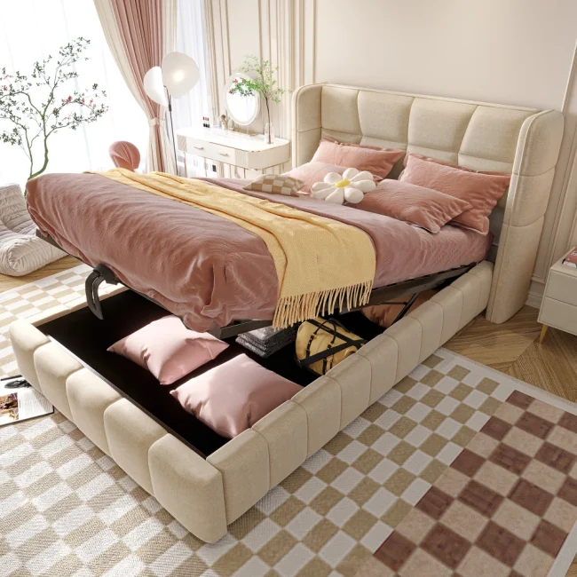 StayPlay Runaway Gestoffeerd Bed – Linnen met roosterdesign
