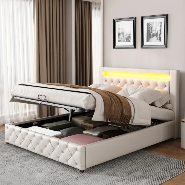 StayPlay Runaway Gestoffeerd Bed 160x200cm – PU-leer met LED-verlichting en opbergruimte