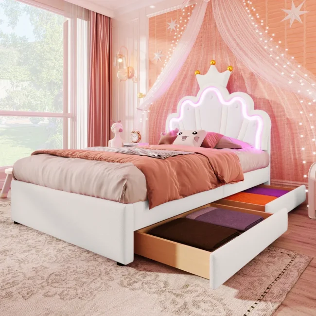 StayPlay Runaway Gestoffeerd Bed – Wit met verstelbare hoogte