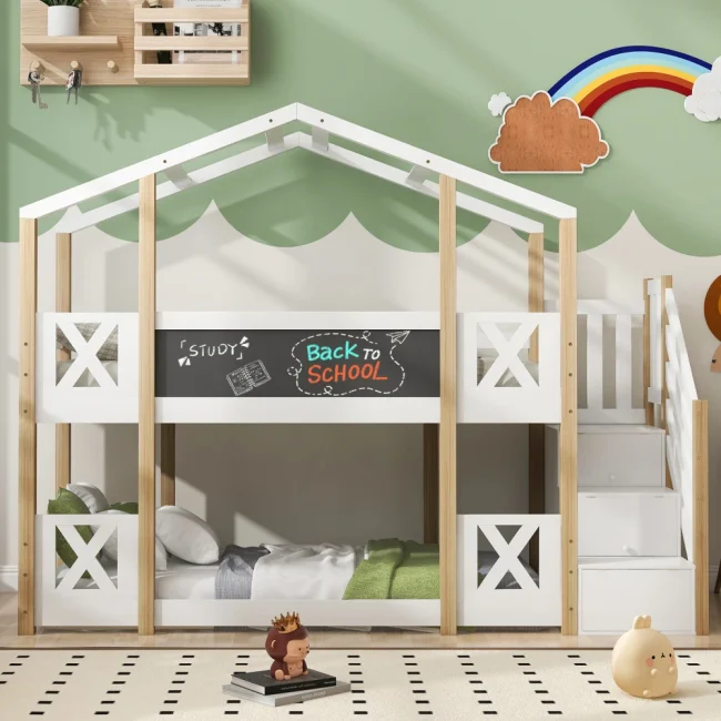 StayPlay Runaway Stapelbed 90x200cm – Wit met opbergruimte, veilige trap en veiligheidsrand