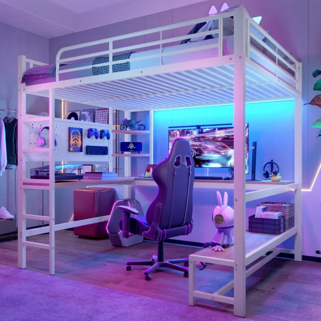 StayPlay Runaway Hoogslaper 140×200cm – Metaal Wit met LED-verlichting