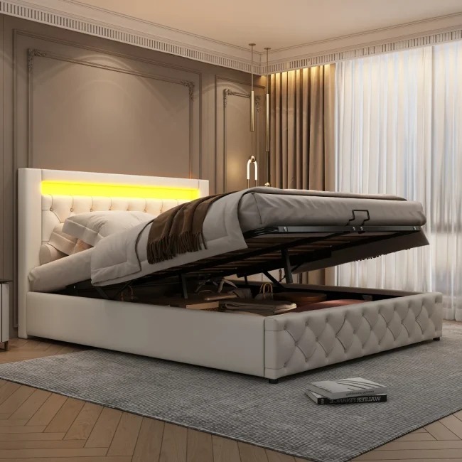 StayPlay Runaway Gestoffeerd Bed 140x200cm met LED-verlichting en opbergruimte