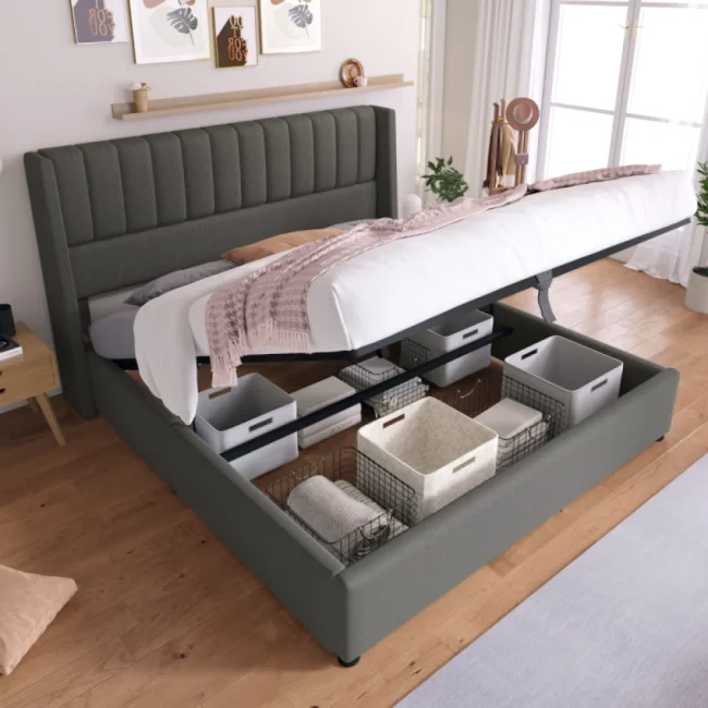 StayPlay Runaway Tweepersoonsbed – Metalen met hydraulisch opbergsysteem en roosterdesign