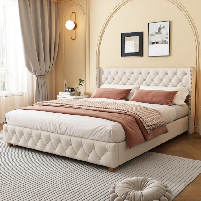 StayPlay Runaway Gestoffeerd Bed 140×190cm – Massief Hout met lattenbodem