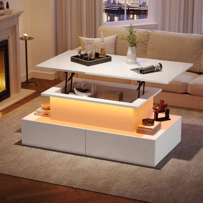 StayPlay Runaway Salontafel 90x55x41cm – Wit met opbergruimte en LED-verlichting