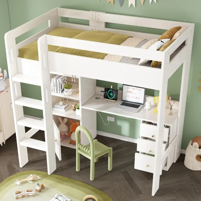 StayPlay Runaway Kinderbed met USB-oplaadpoort, veilige trap en roosterdesign