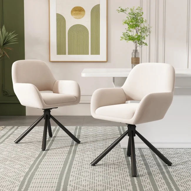 StayPlay Runaway Eetkamerstoel – Fluweel Beige met armleuningen
