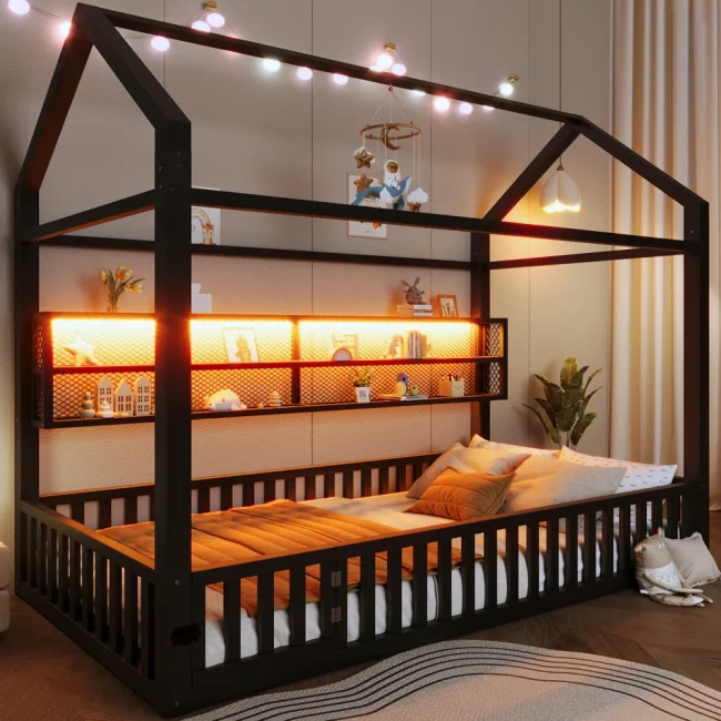 StayPlay Runaway Kinderbed 90x200cm – Zwart met LED-verlichting