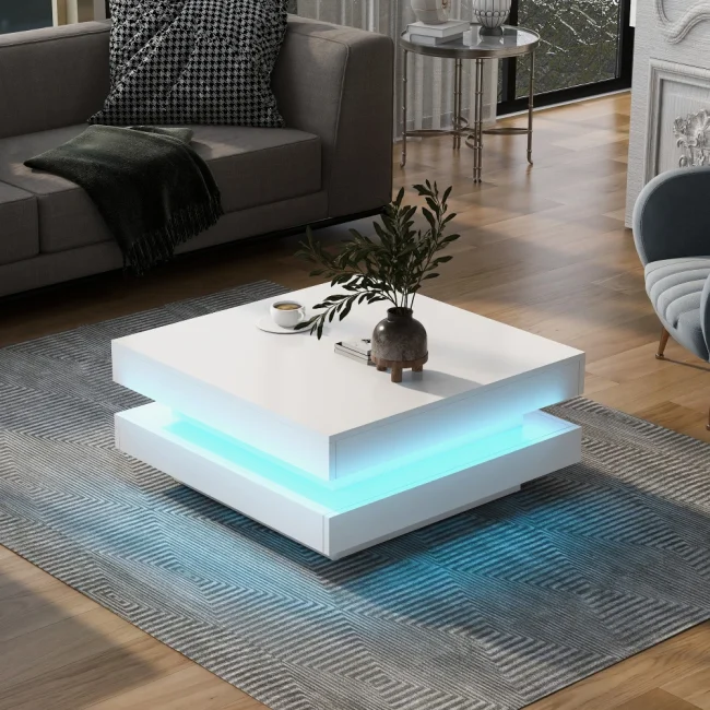 StayPlay Runaway Vierkante Salontafel 70x70x36cm – Wit met LED-verlichting