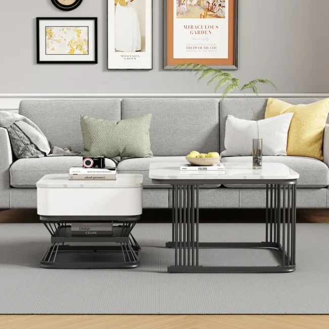 StayPlay Runaway Salontafel 70x70x45cm – Marmerlook met set van 2