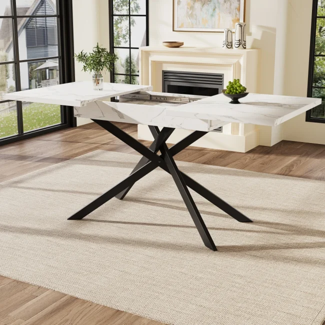 StayPlay Runaway Uitschuifbare Eettafel – Marmerlook Wit