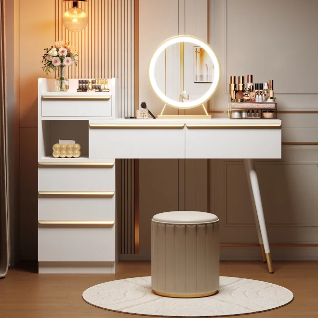 StayPlay Runaway Kaptafel 102x100x41,5cm – Goud met 6 laden en LED-verlichting