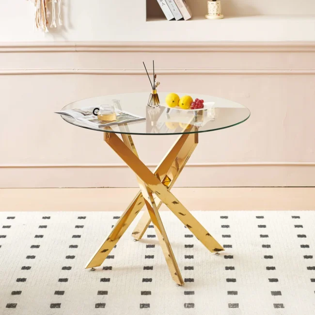 StayPlay Runaway Ronde Eettafel 80x80x75cm – Glas Goud met gehard glas