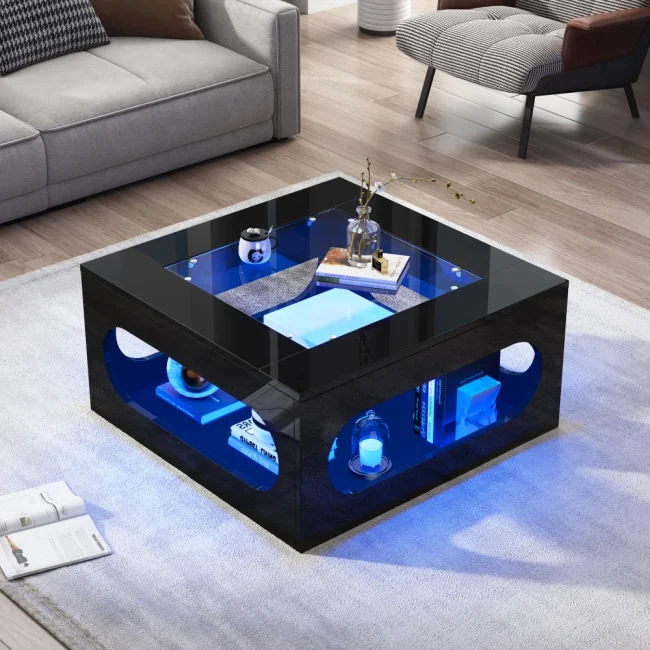 StayPlay Runaway Bijzettafel 70x70x35cm – MDF Zwart met LED-verlichting