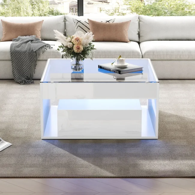 StayPlay Runaway Salontafel 70x70x35cm – Glas met LED-verlichting