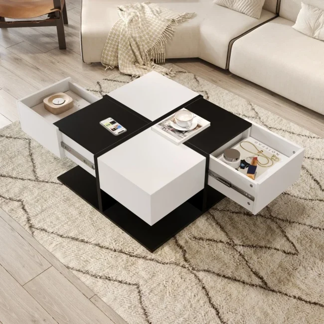 StayPlay Runaway Vierkante Salontafel 70×70×35,5cm – Zwart met opbergruimte