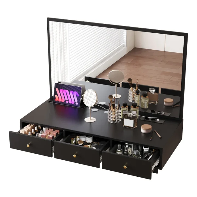 StayPlay Runaway Kaptafel 100×105×45Cm – Zwart met 3 laden